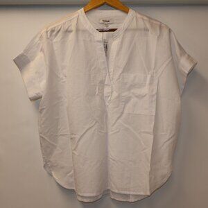 Madewell Rounded Shirttail Lakeline Popover V Neck Size S Oversized Short Sleeve